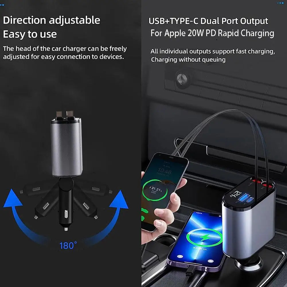 100W 4 IN 1 Retractable lighting Charger for car