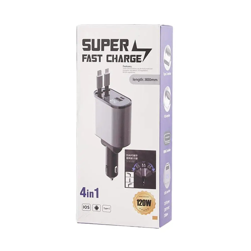 100W 4 IN 1 Retractable lighting Charger for car